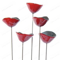 Rote Mohnblume 5cm,  Keramik im 5er-Set